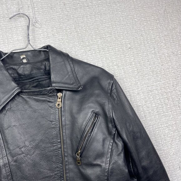 Bullmaster Leather Motorcycle Belted Biker Jacket Café Racer Black Women Sz M - Picture 3 of 16